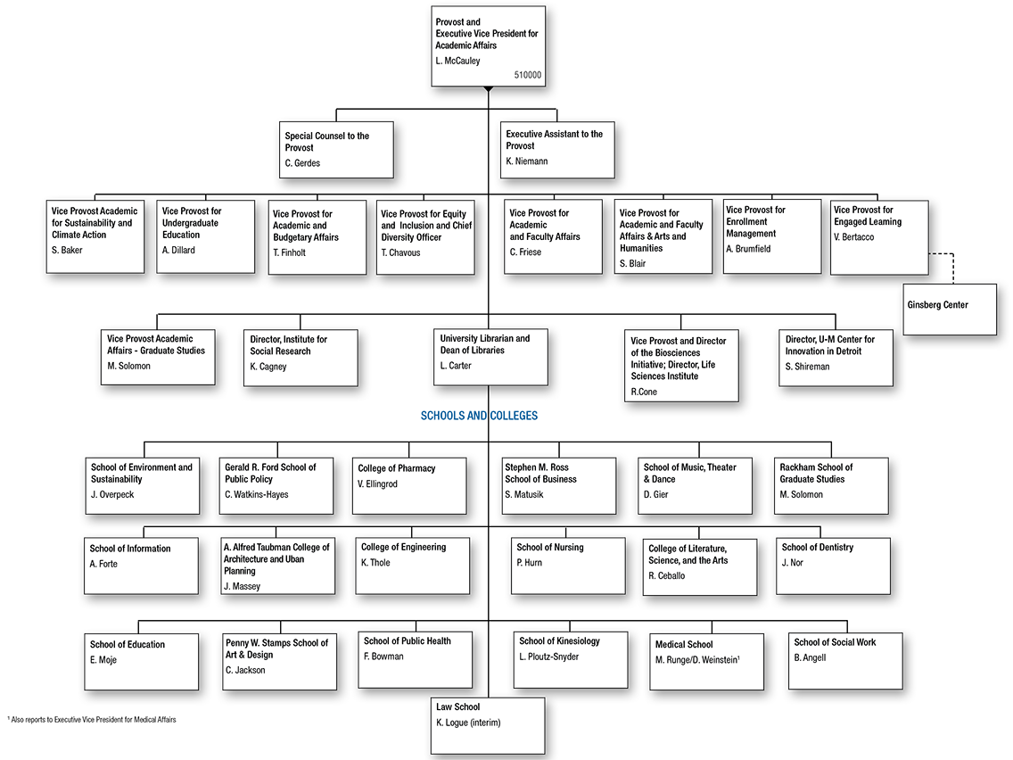 Provost and Executive Vice President for Academic Affairs Organization Chart