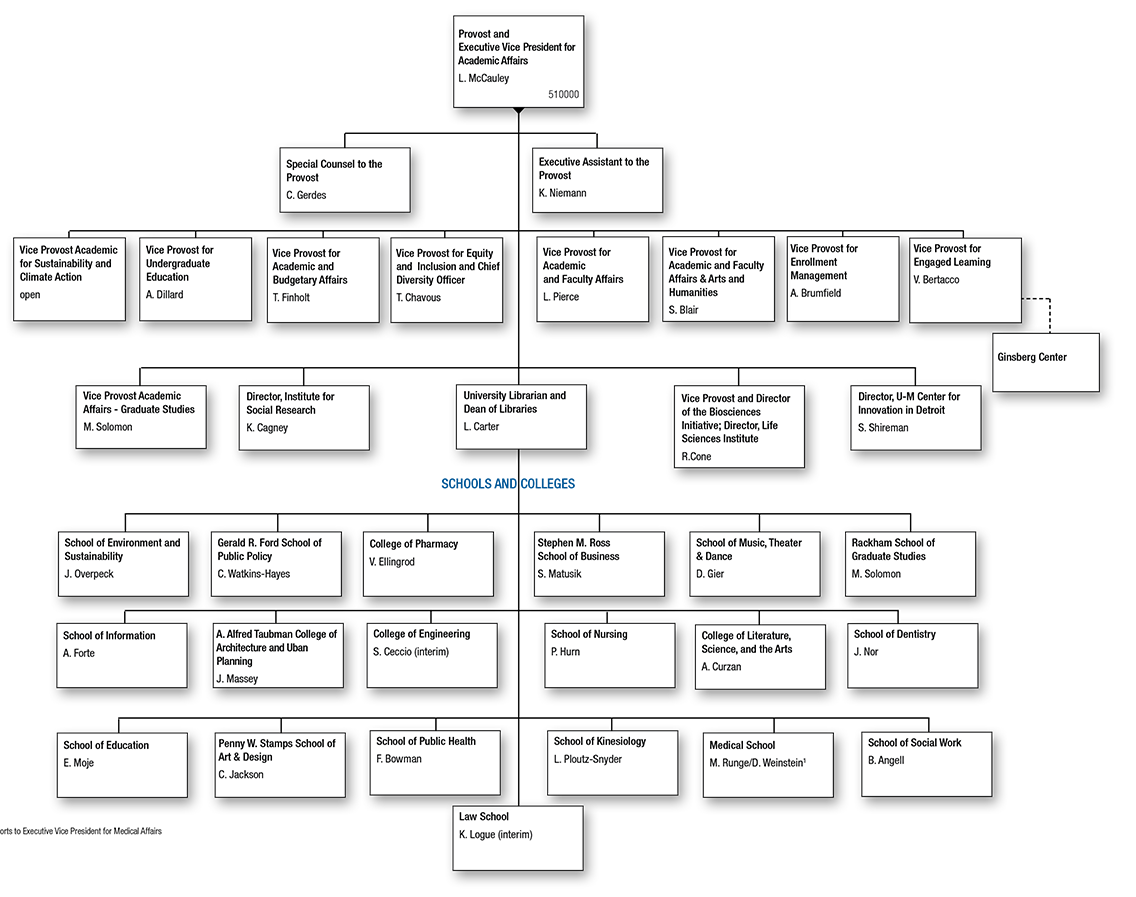 Provost and Executive Vice President for Academic Affairs Organization Chart