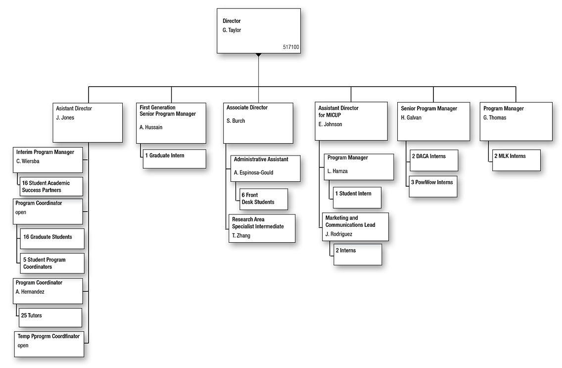 ORG chart for Office of Academic and Multicultural Initiatives