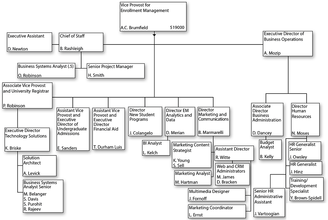 Vice Provost for Enrollment Management Organizational Chart