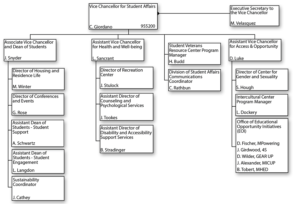 Organizational chart for Vice Chancellor for Student Affairs 