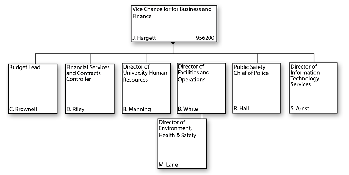 Organizational chart for Vice Chancellor for Business and Finance