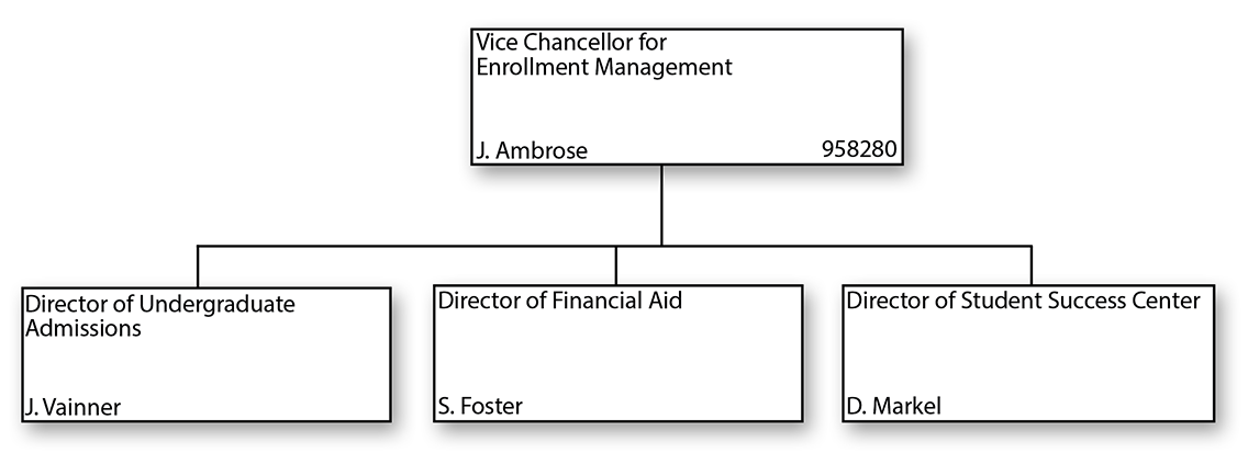 Organizational chart for Vice Chancellor for Enrollment Management